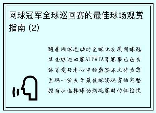 网球冠军全球巡回赛的最佳球场观赏指南 (2)